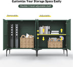 3More Accent Cabinet with 2 Doors,Sideboard Buffet Cabinet with Iron Legs and Adjustable Shelf,3D Lattice Design for Living Room, Entrance, Dining Room,Green