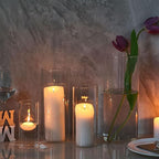 PHOSPHOR 12 PCS Glass Candle Holder, Hurricane Candle Hoder, Glass Pillar Candle Holder, Clear Cylinder Candleholder Cylinder Vase for Centerpieces Wedding Party Decoration