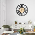 16inch/40cm Wall Clock for Bedroom Living Room Battery Operated Metal Decorative Analog Silent Analog Non Ticking Clocks Room Wall Decor (Wooden Roman Numerals, 16 inches)