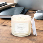 Calyan Wax Co. 3 Wick Candle, Mahogany & Cashmere Scented Candle, 43 Hour Burn Time, 3 Wick Soy Candles, Non Toxic & Vegan Soy Wax, Glass Jar Scented Candles, 14.9oz