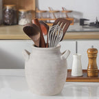 Ceramic Flower Vase Home Decor - Farmhouse Table Vases with Handle Living Room Decoration Vintage Decorative Aesthetic for Shelf Coffee Dining Desk House Bookshelf Fireplace (7.1" Rustic)