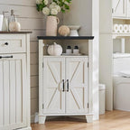 Corner Bathroom Cabinet, Farmhouse Small Corner Cabinet with Barn Door & Adjustable Shelf, Storage Cabinets for Bathroom, Kitchen, Living Room, Off White