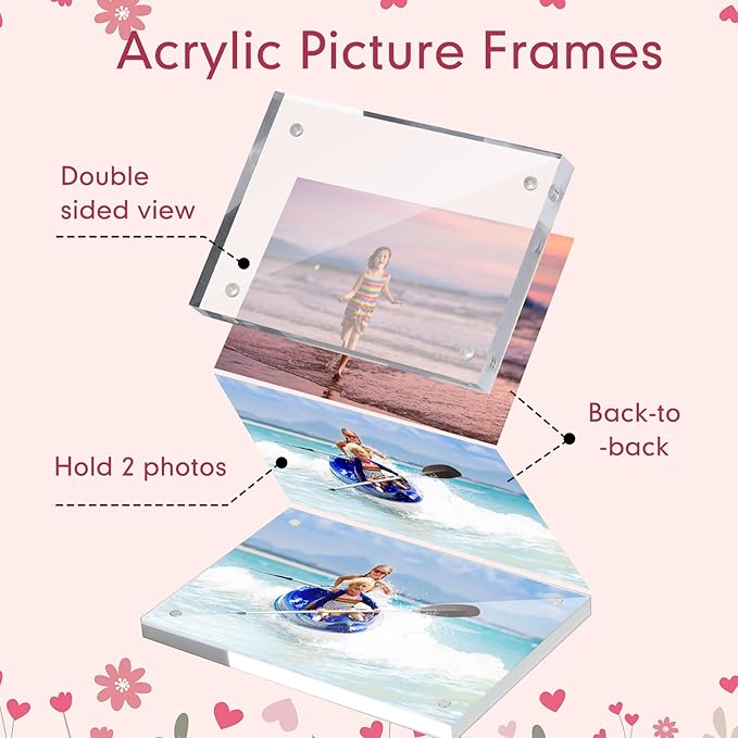 Handepo 12 Pcs Acrylic Picture Frame Bulk Clear Acrylic Photo Frame Magnetic Desktop Display Double Sided 20 mm Thickness Freestanding for Bedroom Living Room Home Office(3.5 x 2.5'')