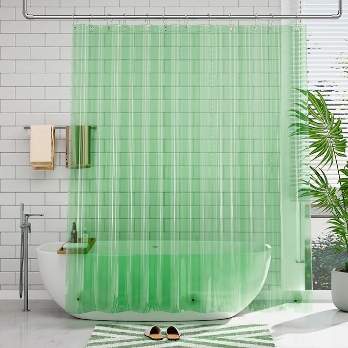 AmazerBath Shower Curtain Liner, 72x72 Transparent Mint Green Shower Liner, Lightweight Plastic Shower Curtain Liners, Waterproof Shower Liner for Bathroom with 3 Magnets and 12 Grommet Holes
