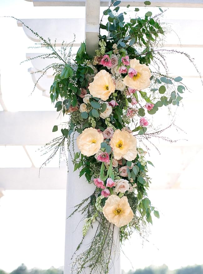 IPOPU 43.3" Poppy Flowers Artificial Flowers 6PCS Fake Silk Poppies Long Stem Artificial Flowers for Tall Vase for Wedding Party Home Decor(Champagne)