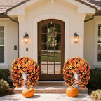 Artificial Fake Fall Hanging Flowers Plants for Outdoor Outside Decoration, 2 PCS Faux Silk Morning Glory Trailing Vines UV Resistant for Wall Home Porch Patio Party Decor (Fall Orange+Yellow)