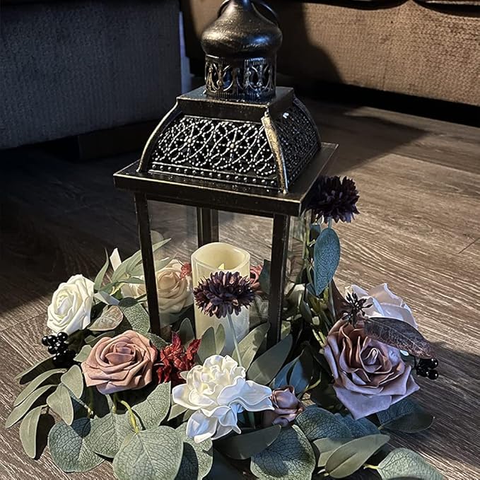 DECORKEY Lanterns Decorative Indoor&Outdoor, 14.4'' Large Black Square Hanging Lanterns, Vintage Metal Candle Holder for Outdoor Patio Front Door Porch Wedding Party Decor