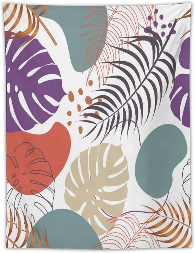 ICMOLYYENLO Tropical Green Leaves Tapestry, Exotic Leaves Beautiful Bedroom Wall Hanging, Floral Poster Blanket for Bedroom Living Room Dormitory Apartment 60x80 Inch