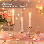 Gold Candlestick Hurricane Candle Holder: Glasseam Candlestick Holders for Taper Candles Bulk 12, Modern Candle Stick Candle Holder with Glass Chimney, Fireplace Candle Holder for Dining Table Decor