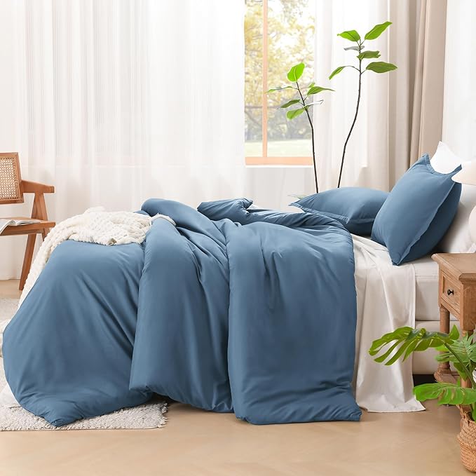 Litanika Comforters Full Size Ocean Blue, 3 Pieces Lightweight Solid Bedding Set & Collections, All Season Fluffy Bed Set (79x90 Inches Comforter & 2 Pillowcases)