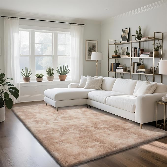 Fluffy Rug Shaggy Area Rug, Mottling Beige 4x6 Area Rugs for Bedroom, Small Bedside Rug, Soft Fluffy Shaggy Entryway Throw Rugs for Living Room Bedroom Kids Room Home Decor