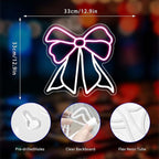 Bow Neon Sign, Neon Signs for Wall Decor Neon White Pink LED Signs Room Neon Light Up Signs Home Decor for Bedroom Club Party Bar Shop USB Operated