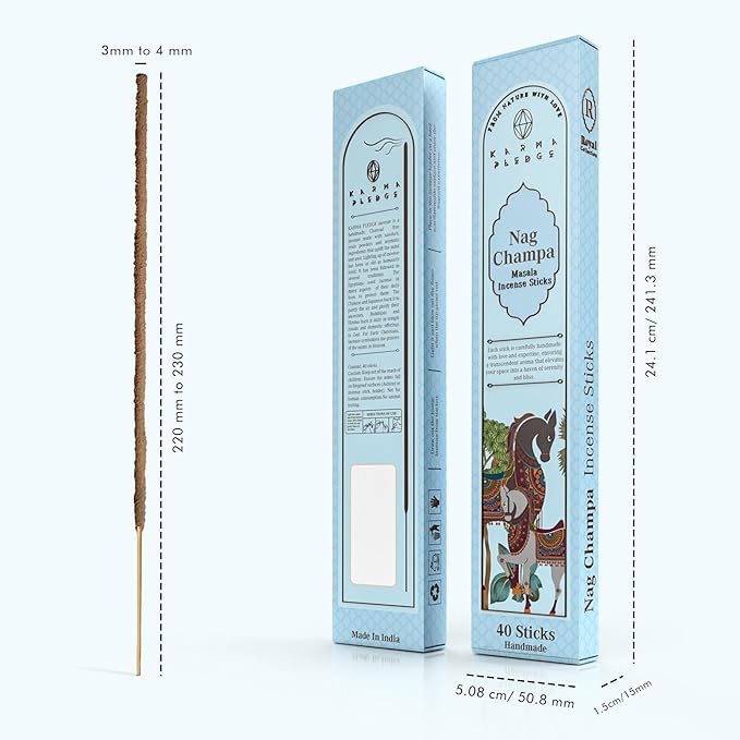 Incense Sticks, Nag Champa Incense, Made with Natural Ingredients, Hand Rolled Aromatic Masala, 40 Stick Pack, 45-60 Minute Burn Time, Best for Home Fragrance, Meditation, Yoga, Spiritual Healing