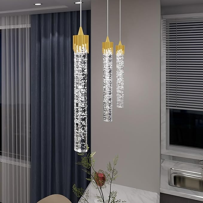 Mini Chandelier Modern LED Gold Pendant Lights for Kitchen Island Small Crystal Hanging Light Dimmable 2700k-6000k