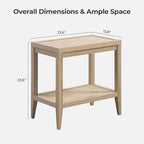 SICOTAS Rattan Nightstands Set of 2 - Boho Shelf Bedside Tables Narrow End Table Living Room Set of 2 Side Table with Rattan Storage Shelves for Small Space - Light Oak