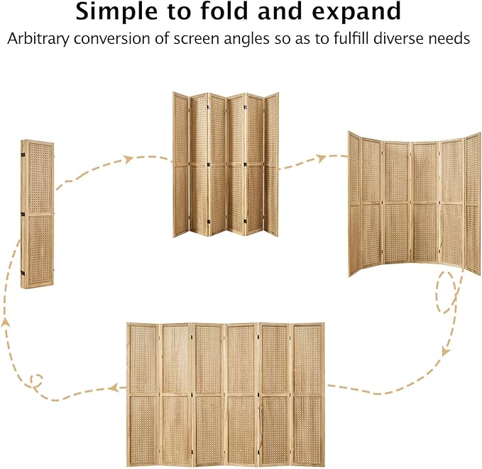 ‌Room Divider Freestanding Folding Pegboard Privacy Screen | 6-Panel Display Stand for Jewelry, Craft Shows, Retail | Natural Wood, Portable & Space-Saving Design