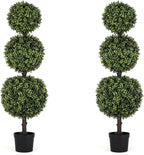 Bornbridge Artificial English Boxwood Topiary Ball Tree - 4' English Boxwood Ball Tree - Indoor/Outdoor Topiary Trees - Artificial Outdoor Plants - Lifelike English Boxwood Plant (2 Pack)
