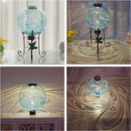 10 Inch Solar Glass Gazing Ball, with 9.4" Tall Metal Gazing Globe Stand, Solar Ball Lights Display Holder Set for Outdoor Garden Lawn Yard Decoration, Blue Water Ripple