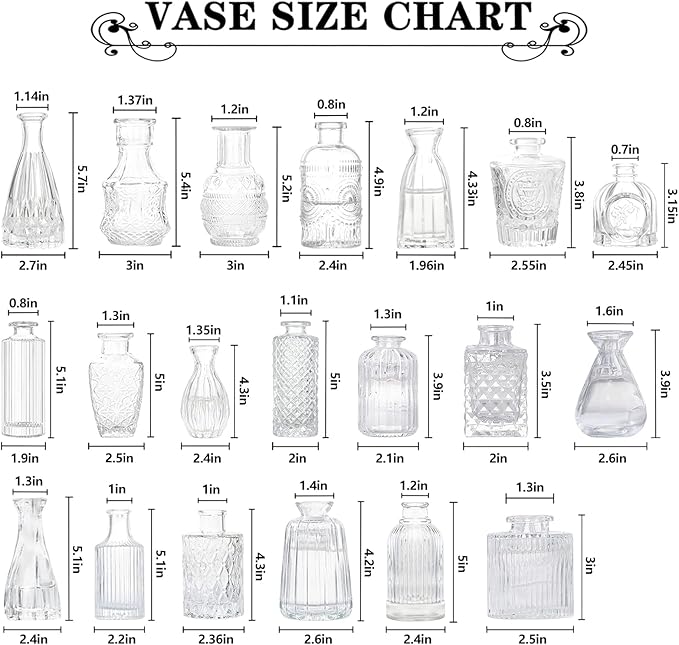 Glass Bud Vases -Set of 20 for Flowers, Small Clear Bud Vases in Bulk for Centerpieces Home Decor, Mini Glass Assorted for Rustic Wedding Floral Arrangements Home Table Decorations