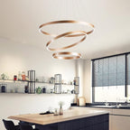 MADEM Modern LED Chandelier 3-Ring Circular Dimmable Pendant Light Contempoary Chanderlier Flush Mount Pendant Lighting for Living Room Dining Room, Bedroom,3000K-6000K,Gold