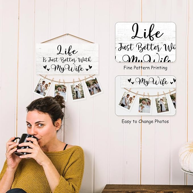 Wife Gifts Picture Frame Photo Holder for Wall, Gift for Wife from Husband, Love Gifts for Couples, Engaged Couples Girlfriend Boyfriend Wedding Gift for Her Him Hanging Photo Display
