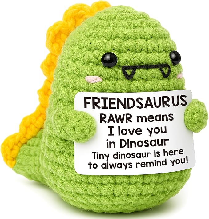 OCCdesign Mini for Women Christmas Birthday I Love You Friendsaurus Handmade Positive Crochet Dinosaur for Friendship Chrismas Inspirational Gift for Bestie Best Friends BFF