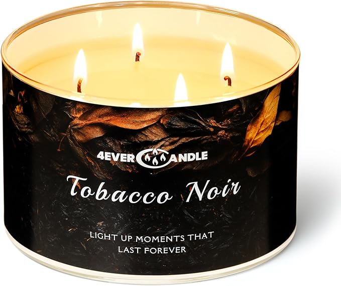 Over 50 Hours Jar Candle - 4-Wick Long-Lasting Scented Candles, 18oz Natural Soy Wax Candle for Home, Candle Gifts for Women & Men, Tobacco Noir