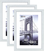 VCK 24x36 Inch Solid Wood Poster Frames with Wall Mounting Hanging Picture Frame White 3 Pack