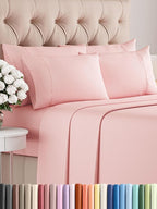 Queen Sheets Set 6 Piece - Bed Sheets Queen Size - Soft Hotel Luxury Bedding - Cooling, Comfy & Breathable - 1 Flat & 1 Fitted and 4 Pillowcases with Deep Pockets - Wrinkle and Fade Free - Baby Pink