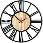 16inch/40cm Wall Clock for Bedroom Living Room Battery Operated Metal Decorative Analog Silent Analog Non Ticking Clocks Room Wall Decor (Wooden Roman Numerals, 16 inches)