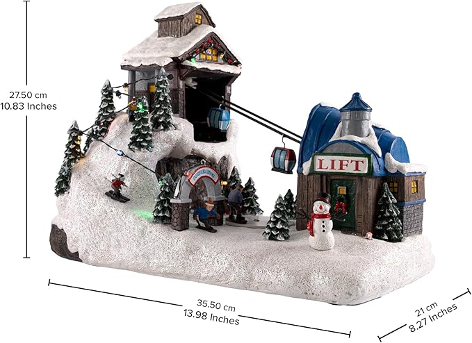 Animated Christmas Village Powder Ridge Resort | Christmas House Collection Accessories Figurines for Christmas Decorations and Gift | Motion & Sound Multicolor LED Lights 14" x 9" x 11"