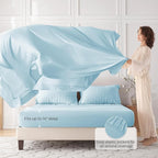 MUXHOMO 7 Pieces King Comforter Set, Seersucker Bed in a Bag King Size, All Season Luxury Bedding Set with Comforter, Flat Sheet, Fitted Sheet, Pillowcases & Shams, Lake Blue