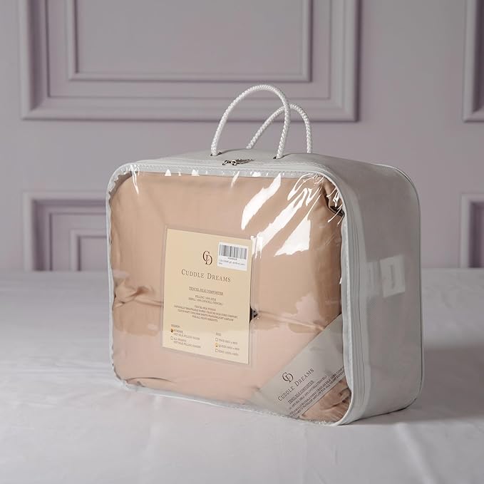 CUDDLE DREAMS Lightweight Silk Filled Comforter for Summer, Detachable Tencel Duvet Cover for Easy Care, Naturally Breathable (Bronze, Twin)