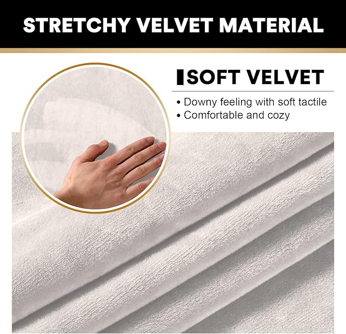 PrinceDeco Sectional Couch Covers Velvet Cushion Covers for Sectional Couch Washable Cushion Covers for Sectional Sofa Pet Friendly Sectional Sofa Slipcovers(1 Chaise Back+ 3 Sofa Back,Ivory)