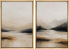 SIGNFORD Framed Canvas Print Wall Art Set Abstract Mountain Landscape Neutral Beige and Black Illustration Modern Art Decorative Nordic Nature for Living Room, Bedroom, Office - 24"x36"x2 Natural