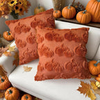Booque Valley Fall Decorative Pillow Covers Set of 2 20"x20" Soft Plush Faux Fur Wool 3D Rust Pumpkin Throw Pillowcases for Autumn Thanksgiving Harvest Decor, Rust Red