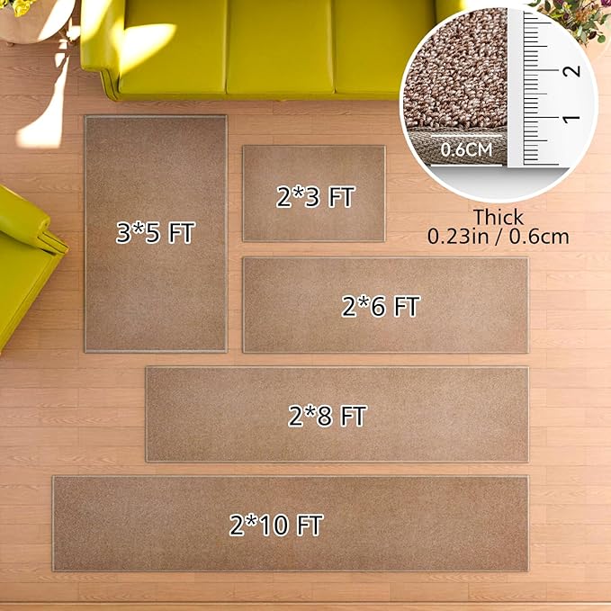 Runner Rug with Non Slip Rubber Backing, Washable Soft Floor Carpet for Kitchen, Hallway, Entryway Indoor, Bedroom, Laundry, Low Pile Area Rugs, Solid color with Pointillism style, 2*8 ft BROWN