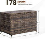 178 Gallon Outdoor Storage Box, Handle Large Portable Wicker Rattan Deck Box for Patio Furniture Cushions, Patio Deck Box with 2 WheelsThrow Pillows, Garden Tools and Pool Floats (Brown)