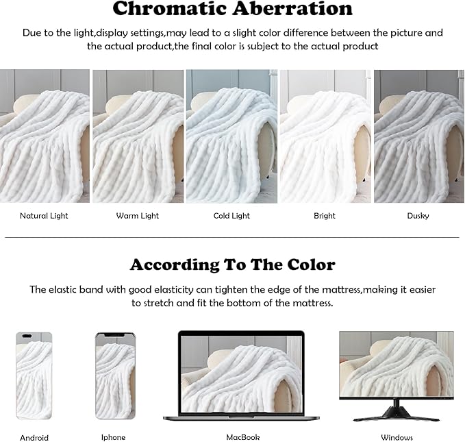 NEWCOSPLAY Faux Fur Twin Blanket White Bubble Blanket Thick Warm Soft for Couch Sofa Bed 550GSM (White, Twin(60"x80"))