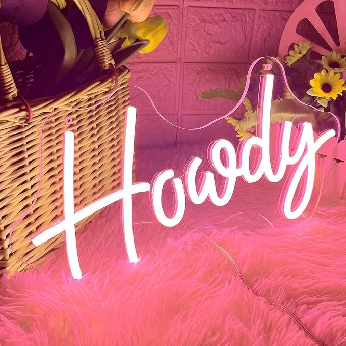 HDJSIGN Howdy Neon Sign Hello Cowboy Neon Light for Wall Decor USB Powered LED Light Up Signs Bar Pub Club Hotel Beauty Room Decor Aesthetic Birthday Gift (15x8.39")