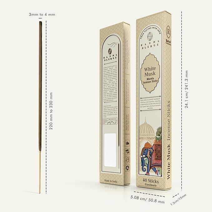Incense Sticks, White Musk Incense, Made with Natural Ingredients, Hand Rolled Aromatic Masala, 40 Stick Pack, 45-60 Minute Burn Time, Best for Home Fragrance, Meditation, Yoga, Spiritual Healing