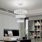 O'NEELDY Modern LED Chandeliers Adjustable Hanging White Pendant Light Fixture 3 Ring Flush Mount Chandeliers for Bedroom,Kitchen,Island Cafe