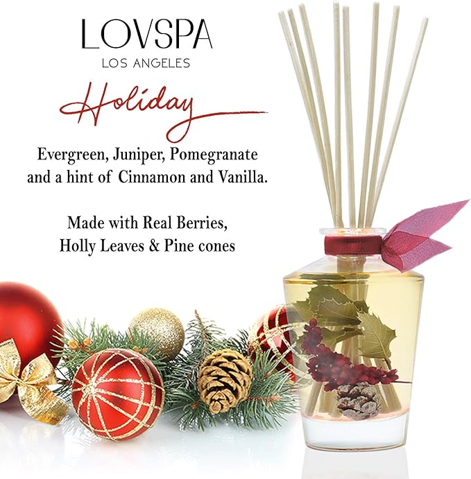 LOVSPA Reed Diffuser Set, Holiday Red Currant & Woods Scented Oil Diffuser with Sticks, Home Fragrance Accessories for Bathroom Shelf Decor, Aroma Diffusers for Home or Office Desk, USA Made