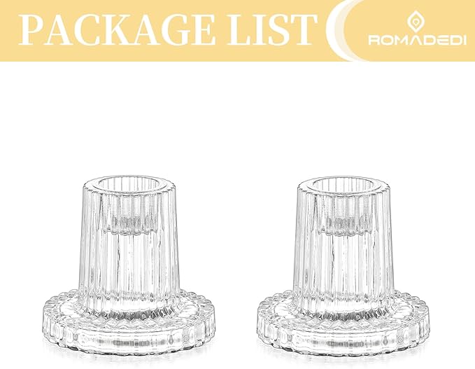 Romadedi Glass Candle Holder for Candlestick - 2Pcs Clear Tapered Wedding Decor Table Centerpiece for Candle Sticks Christmas Party Living Room Dinner Advent Decoration