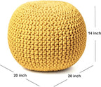 FRELISH DECOR Round Pouf Ottoman Hand Knitted 100% Cotton Pouf Foot Stool - Knitted Bean Bag - Floor Chair for Living Room Bedroom - Foot Rest for Couch (20 Diameter x 14 Height) - Yellow