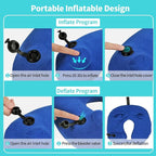 2 Pack Inflatable Travel Neck Pillow for Airplane, 360° Head Support Velvet Adult Neck Pillow for Long Flight, Removable Washable Cover, Kit with Eye Masks, Earplugs & Storage Bag, Navy Blue