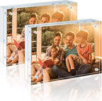 Egofine 6x8 Acrylic Frames 2 Pack, 20mm Thicker Frameless Clear Picture Frames, Double Sided Magnetic Picture Frames, Free Standing Desktop Display