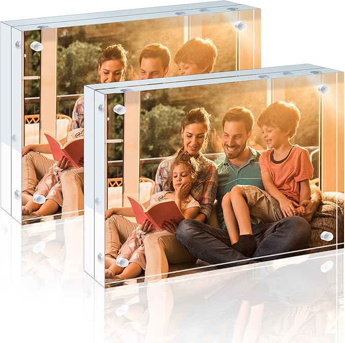 Egofine 6x8 Acrylic Frames 2 Pack, 20mm Thicker Frameless Clear Picture Frames, Double Sided Magnetic Picture Frames, Free Standing Desktop Display
