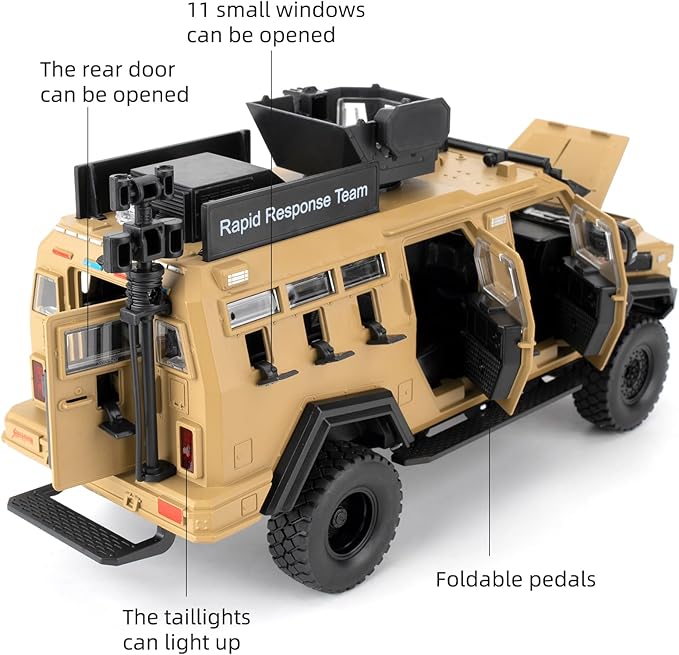 Compatible for 1:24 Alloy Armored Car Model, Collectible Diecast Saber-Toothed Tiger Explosive Protected Vehicle Toy, Pull Back Toy Car with Sound and Light for Adult Kids (Yellow)