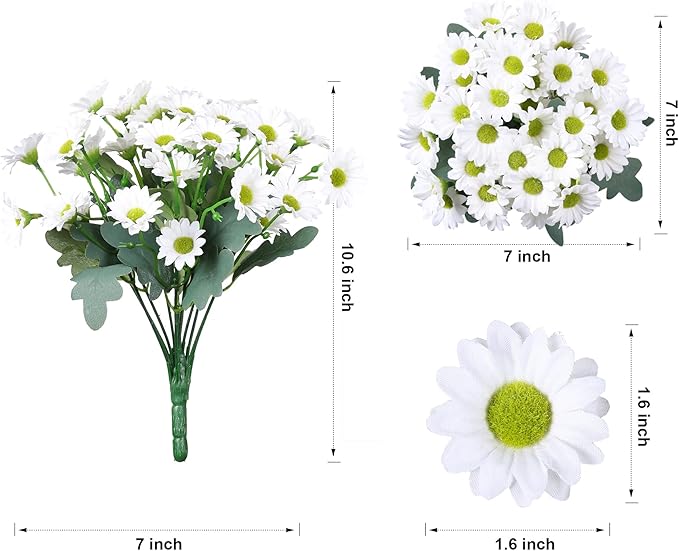 Daisy Artificial Flowers for Outdoors Fall Autumn Decoration, 6 Bundles Fake Mums White Silk Flowers for Outside Look Real UV Resistant Faux Flowers Plants for Planter Front Door Home Indoor Porch Urn